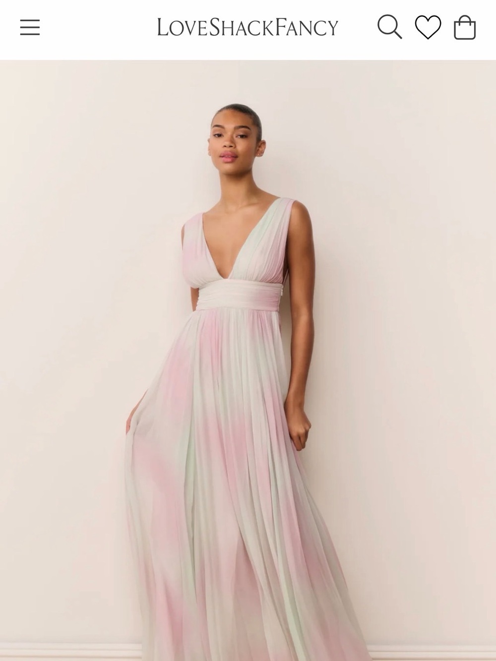 LoveShackFancy Pink and Mint Ombre V-Neck Chiffon Maxi Dress